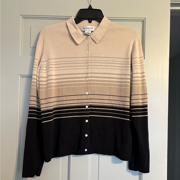Rena Rowan Sweaters - Vintage Y2K Rena Rowan Striped silk blend  Cardigan Neutral Colorblock L